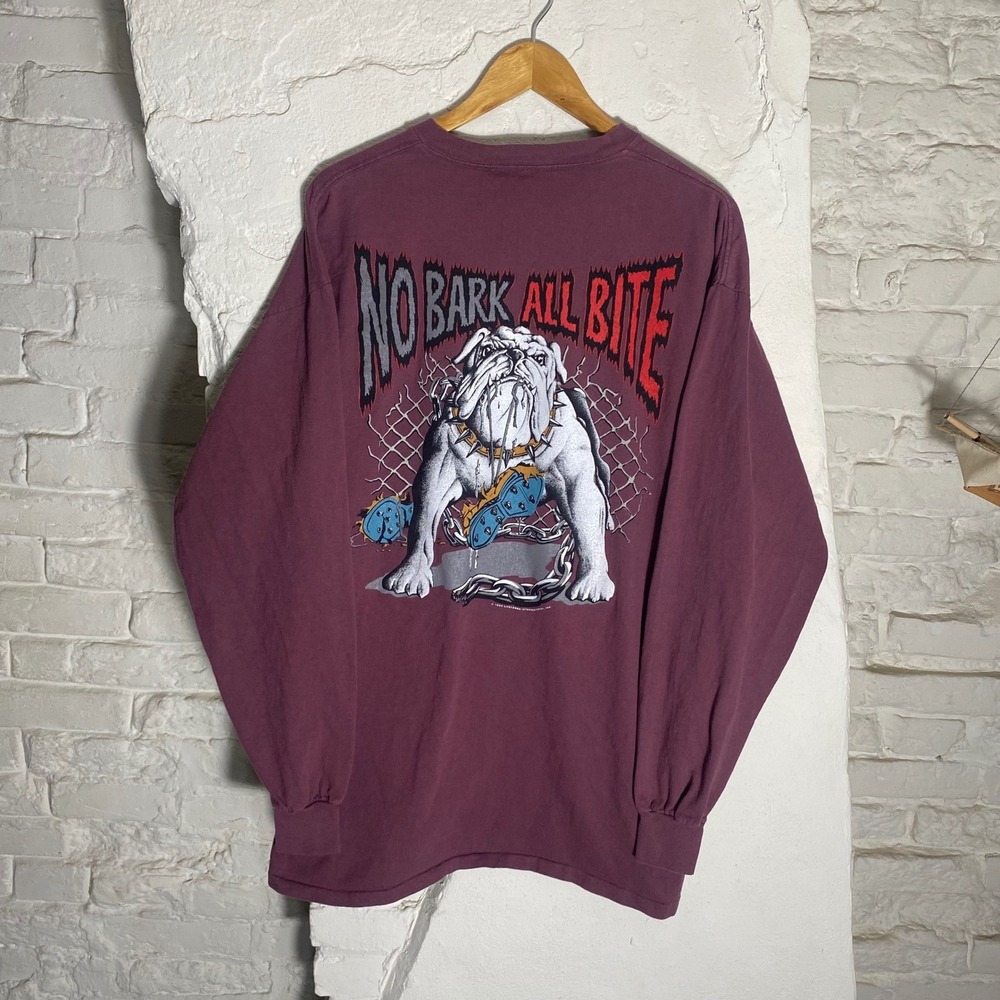 Vintage 1994 Lifeforms No‎ Bark All Bite Bulldog Graphic Long Sleeve T Shirt XL